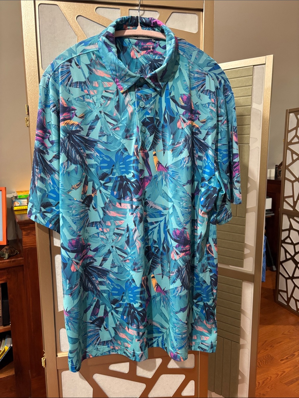 Walter Hagen Teal Tropical Print Polo